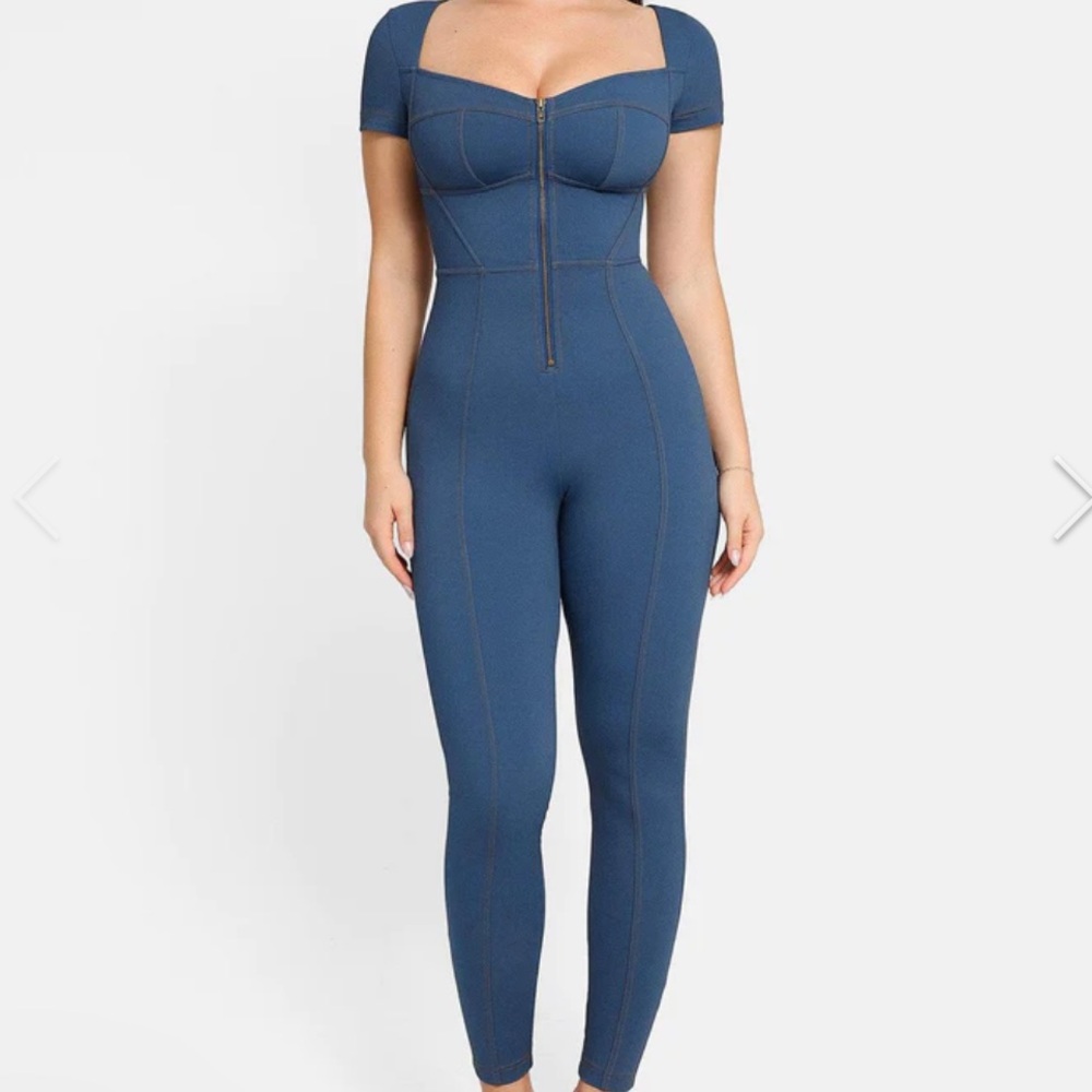 DENIM JUMPSUIT W/BUILT-IN SHAPEWEAR
